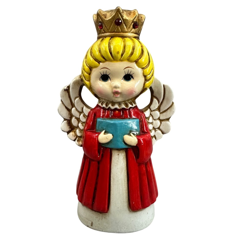 Vintage Angel Figurine Red Robe Holding Book Christmas Candle Holder Vintage MCM